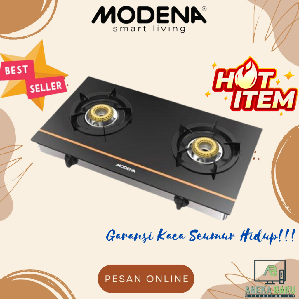 [READY STOCK] Modena Kompor Gas Kaca 2 Tungku GIUSTO PC-2721L / 2721L / PC 2721 L