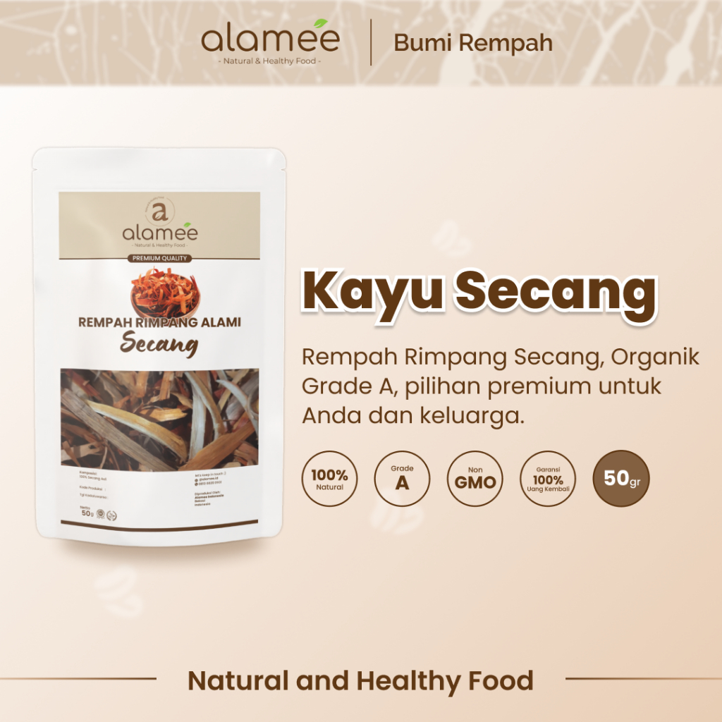 

ALAMEE Kayu Secang Asli Serut Sappan Wood Rempah Rimpang Organik Alami Bumbu Seasoning Masak 50gr