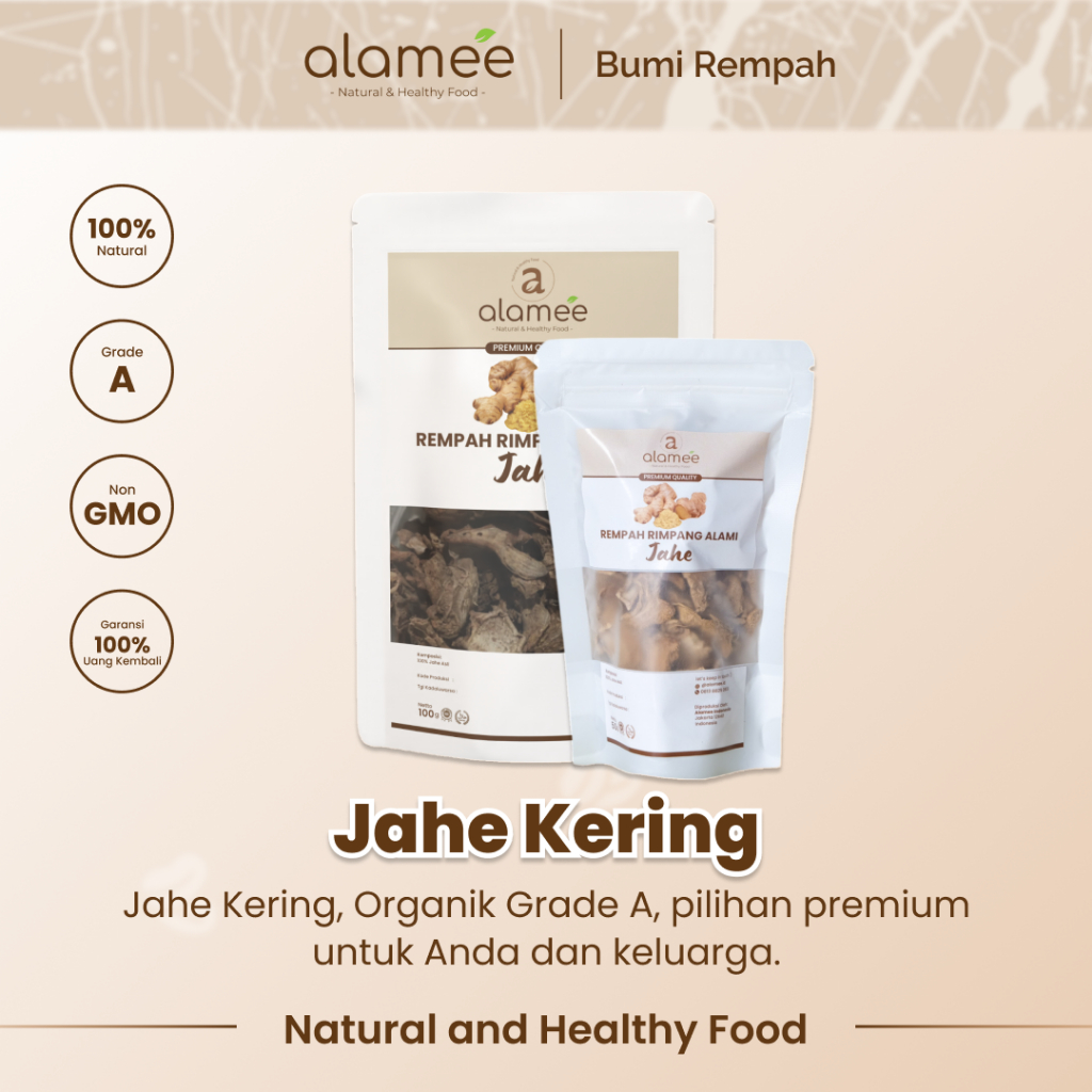 

ALAMEE Jahe Kering Iris Dried Ginger Rempah Rimpang Organik Alami Bumbu Masakan Dapur Masak 100g 50g