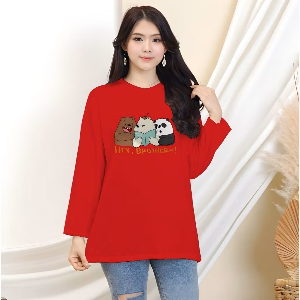 KAOS OVERSIZE WANITA LENGAN PANJANG/KAOS MOTIF PANDA/KAOS DISTRO WANITA/KAOS KOREA/KAOS STREETWARE