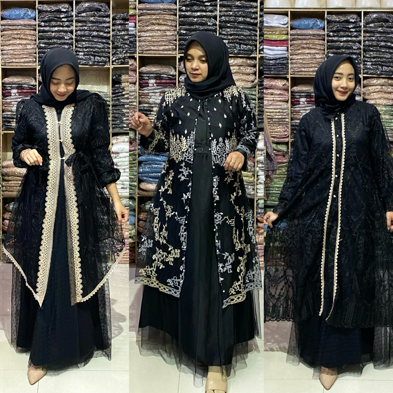 YUNA BUSANA - DRESS OUTER BRUKAT HITAM/ OUTER TILE BORDIR / OUTFIT KONDANGAN / OUTER BROKAT / DRESS 