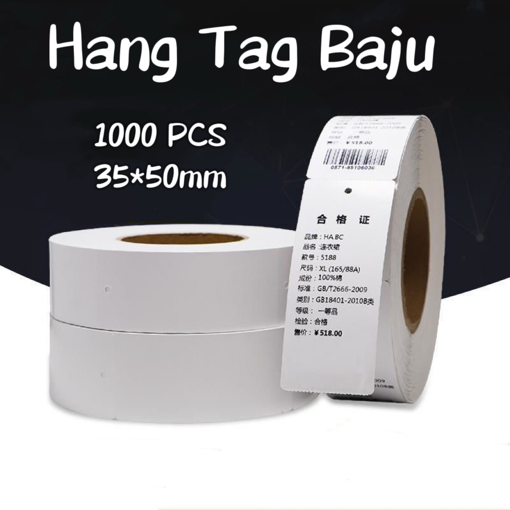 

1000pcs Blank Label Baju 35*50mm Label Karton Hang Tag Baju Hangtag Label Baju Kertas Label Roll Printable Hang Tag Tebal