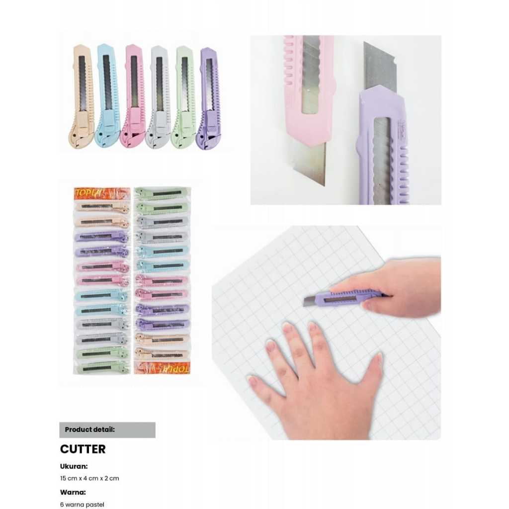 

CUTTER BESAR TOPLA ISI 12 PCS / CUTTER BESAR WARNA PASTEL ( 1 RENCENG )