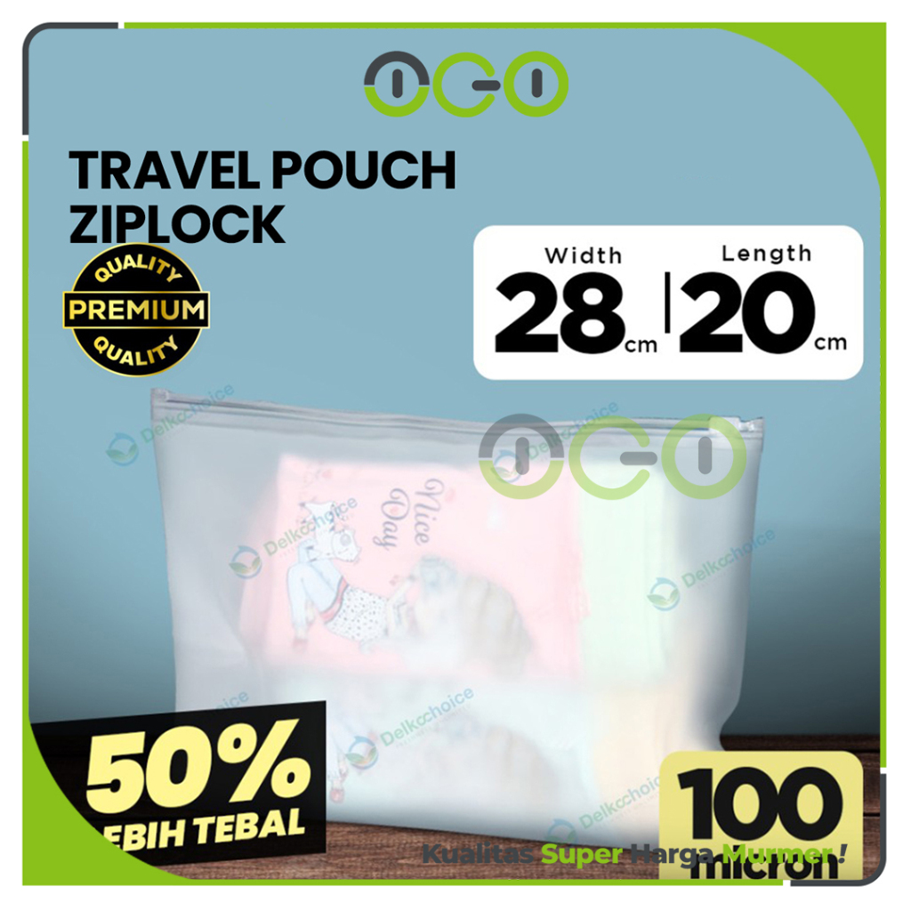 Plastik Travel Pouch Bag 28cm x 20cm LANDSCAPE 100 Mic Zipper Premium Kantong Organizer Delkochoice