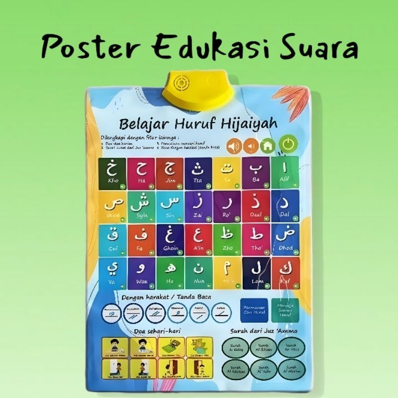 Terlaris Poster Edukasi Suara Belajar Huruf Hijaiyah, huruf abjad angka buah-buahan & dunia hewan