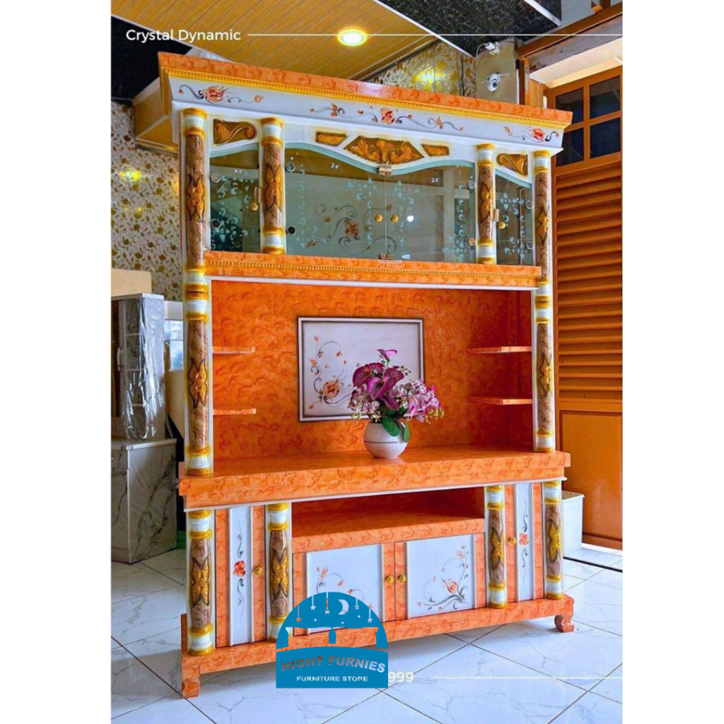 Buffet TV 43 In / Bufet Pajangan Crystal Kristal Wush / Pajangan Tv Kaca / Lemari Tv Kristal 4 Pintu