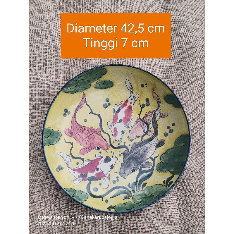 Piring keramik lukis motif imari immari kuning gambar ikan koi untuk dekorasi hiasan dinding