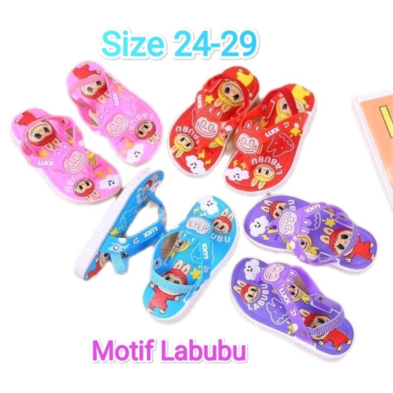 Sandal japit anak cewe,tali karet Labubu size 24/29.sendal sepatu bayi perempuan