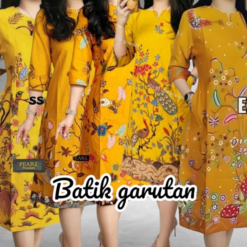 DRESS ATASAN BATIK WANITA TERBARU WARNA KUNING BATIK UNGGUL JAYA WARNA KUNING MUSTARD