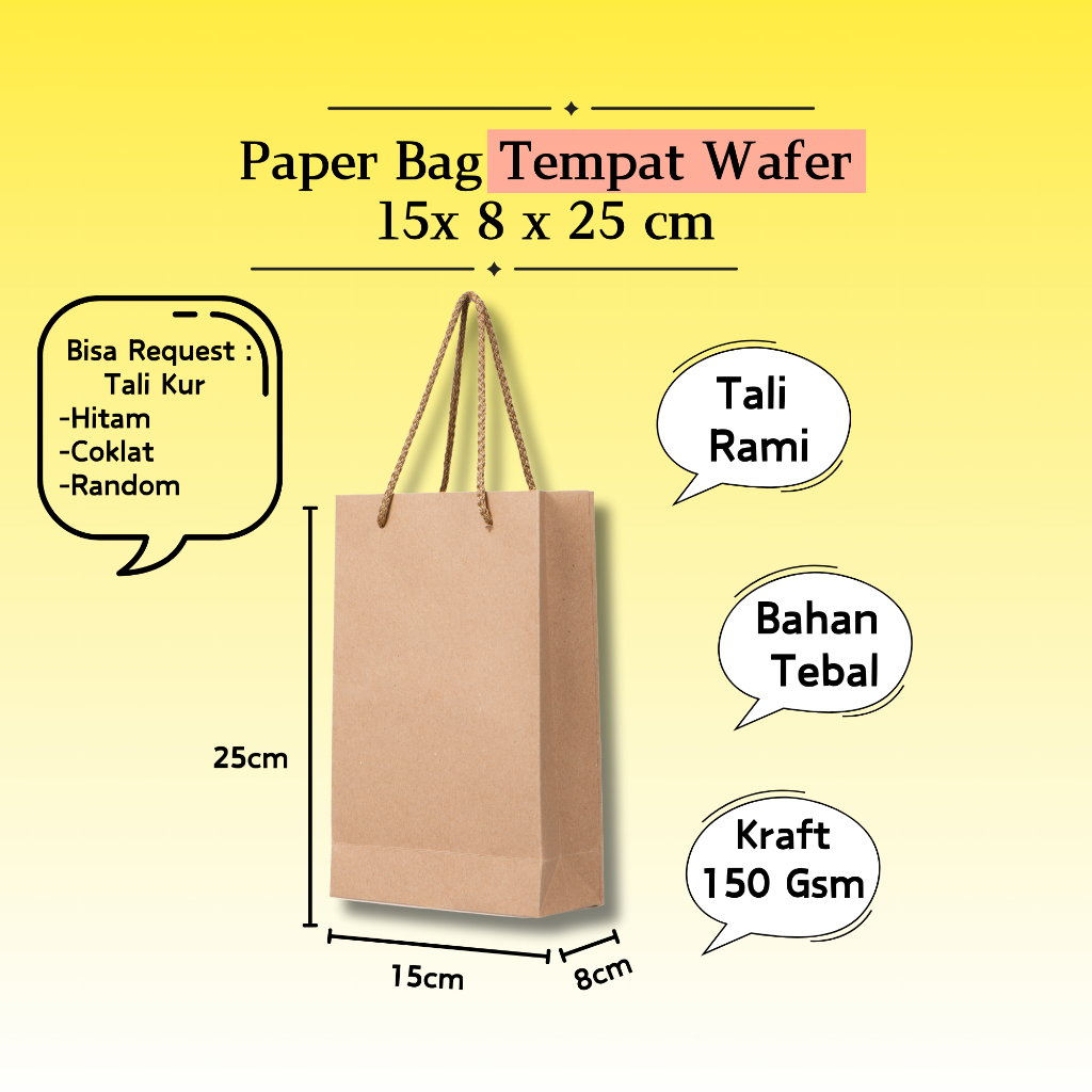 

15 x 8 x 25 cm (Tempat Wafer) - Paper Bag Kertas Coklat Polos Kraft Tebal / Tas Kado Souvenir Pernikahan Wedding