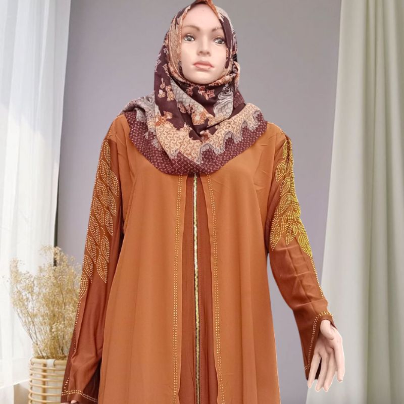 Abaya arab set kerudung motif random.