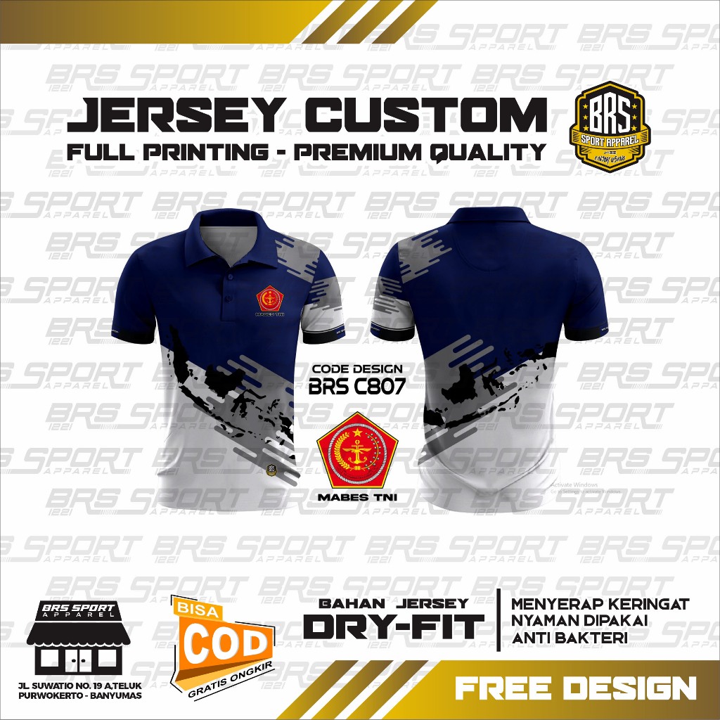 KAOS JERSEY MABES TNI KERAH POLO CUSTOM MURAH PRIA WANITA FULL PRINTING KUALITAS PREMIUM