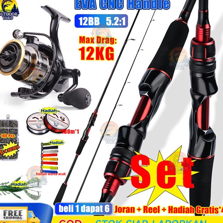 Grosir Hari Ini  Beli 1 Dapat 5 Max drag 1kg Joran pancing Set 165M Spinning Fishing Rod with 521 Re