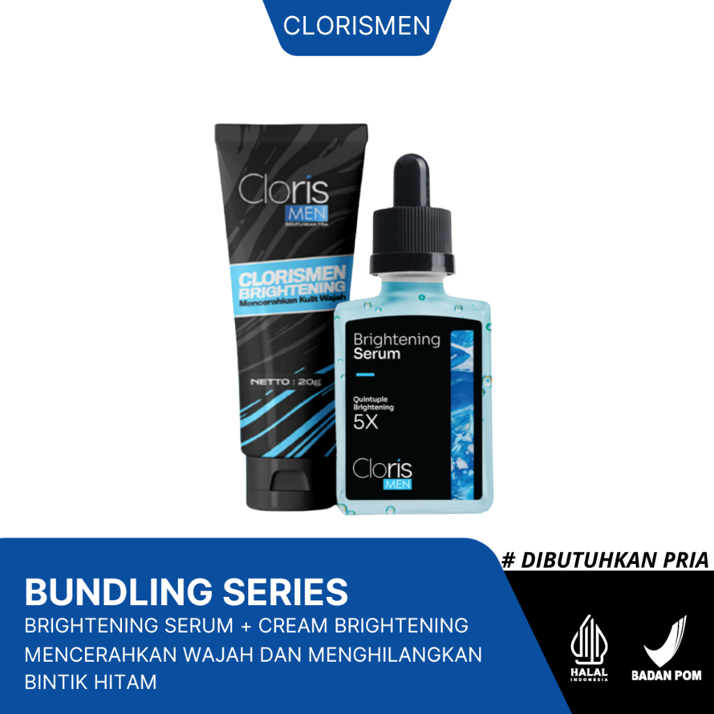 Paket Clorismen Brightening Cream & Serum Wajah Pria Untuk Mencerahkan Wajah & Memudarkan Bekas Jera