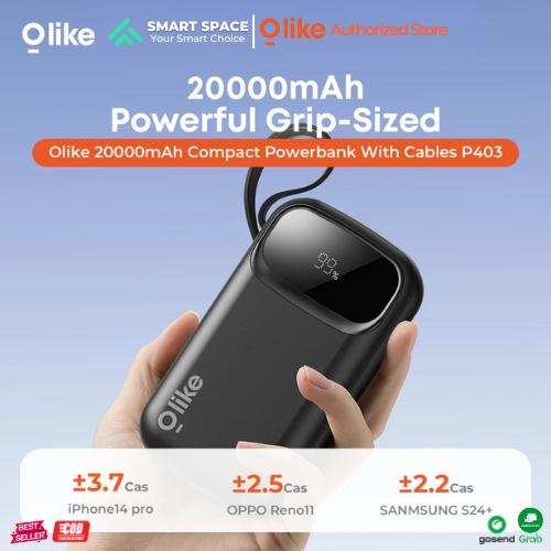 OLIKE Powerbank 20000mAh LED Display Built In Cables Type C Lightning P403 - Garansi Resmi 12 Bulan