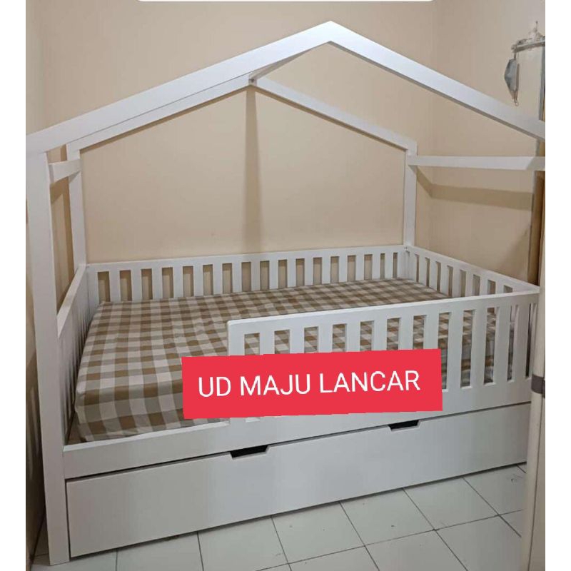 ranjang / dipan anak kayu jati landa natural ukran 120x200x180