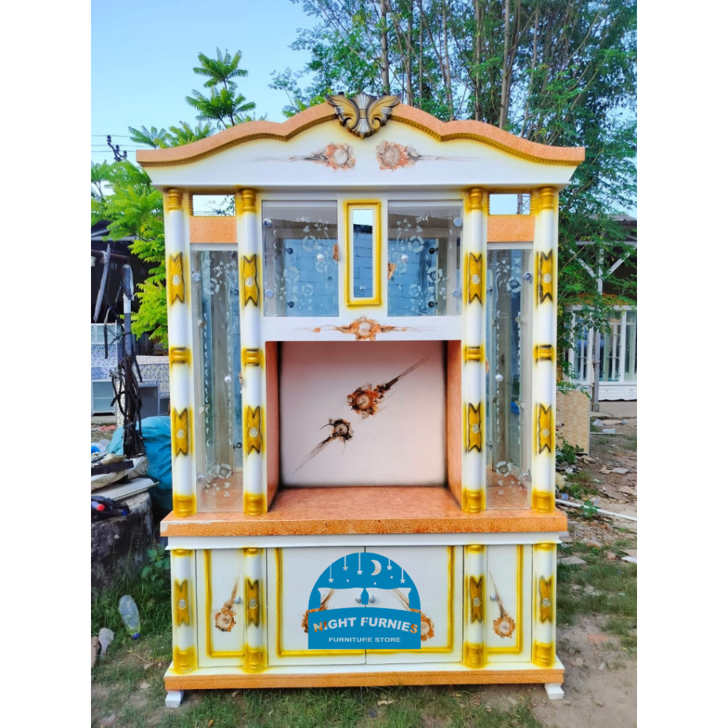 Bufet Pajangan Crystal Kristal Wush / Pajangan Tv Kaca / Lemari Tv Kristal 4 Pintu Minimalis