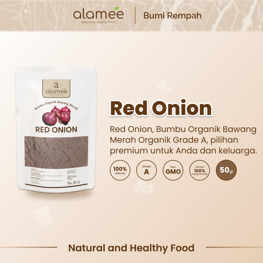 

ALAMEE Bawang Merah Bubuk Red Onion Seasoning Powder Bumbu Dapur Organik Masak Tanpa Campuran 50g