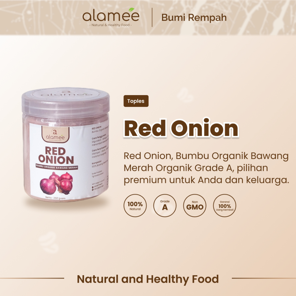 

ALAMEE Bawang Merah Bubuk Red Onion Seasoning Powder Bumbu Dapur Organik Masak Tanpa Campuran Toples