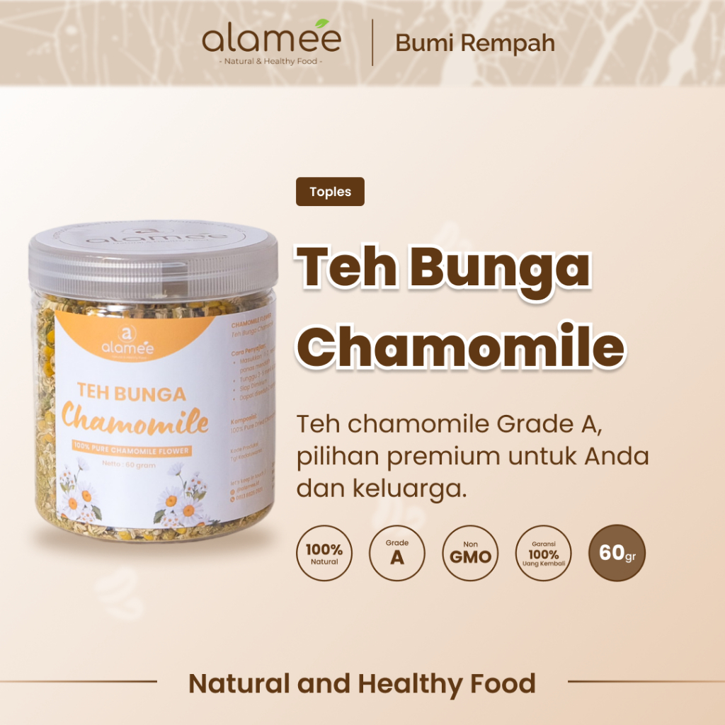 

ALAMEE Chamomile Tea Teh Bunga Camomile Flower Bunga Kamomile Dried Flower Organik Siap Minum 60gr