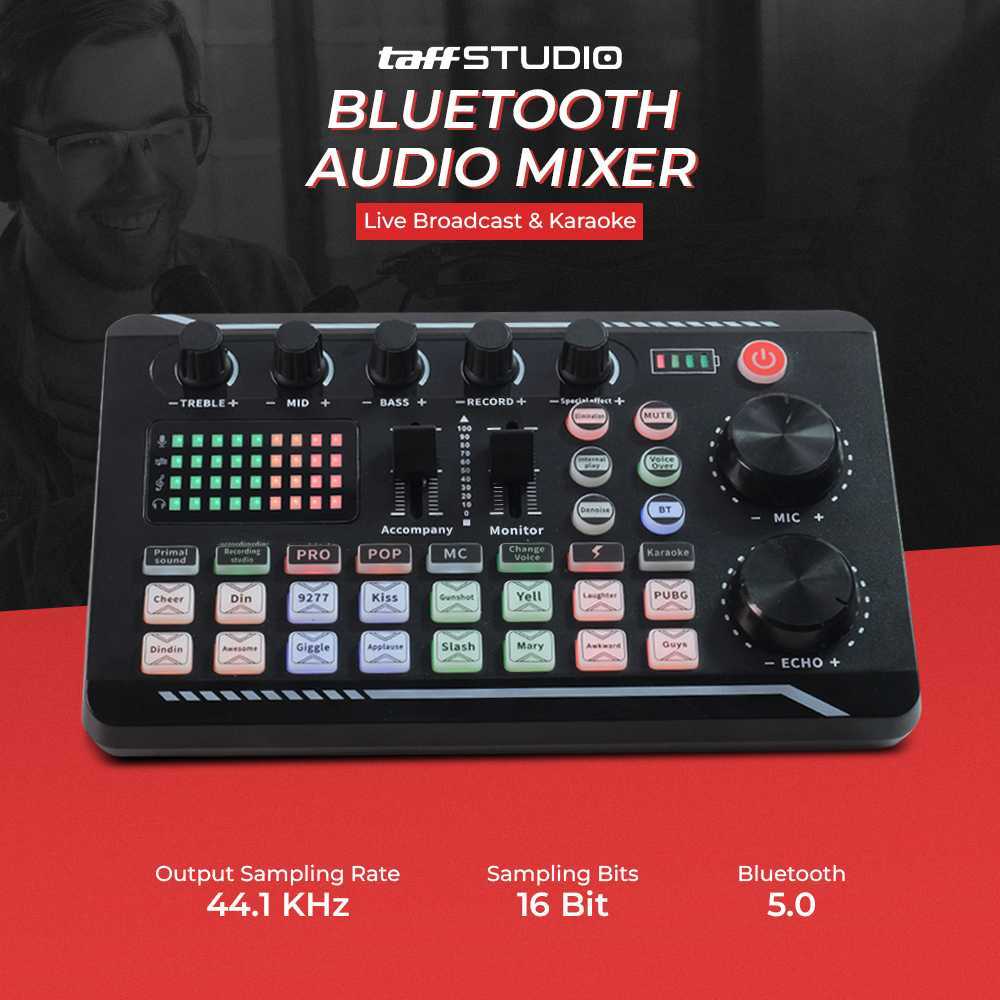 TaffSTUDIO Pro Audio Bluetooth Mixer Sound Card Live Broadcast Karaoke F998 – Soundcard TaffSTUDIO P