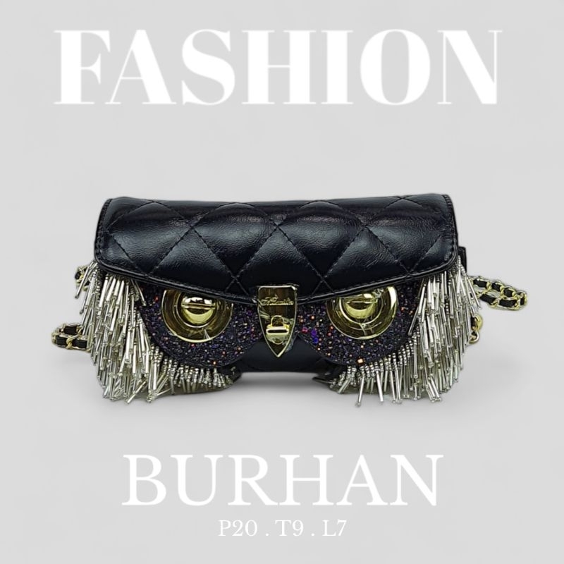 Burhan Tas Selempang Wanita dengan Rantai Hitam Putih