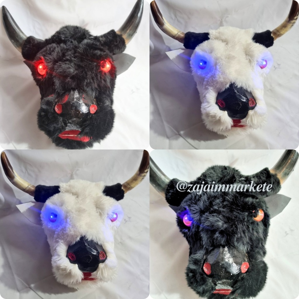 Bantengan Jumbo Mata Menyala Tanduk Asli Bantengan Sapi Mberot Mainan Anak Jaranan Barongan Reog