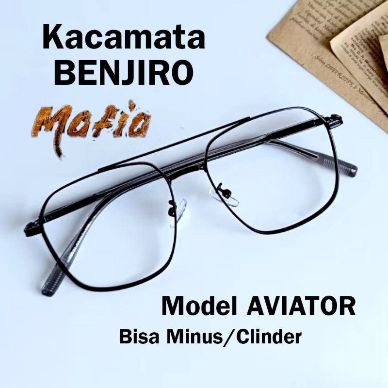 Frame Kacamata BENJIRO Model Aviator Unisex Laki-laki Perempuan,Kacamata Cowok Aviator Minus Lensa A