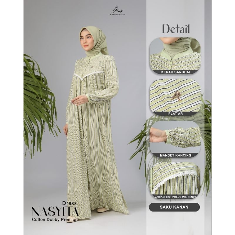 Dress Terbaru AR Rafi - Nasyita Dress - Gamis Motif Salur Cotton Dobby Premium - ORI By AR Rafi