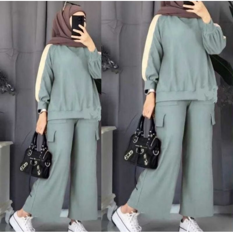 SETELAN CARGO WANITA | SETELAN WANITA HIJAB | SETELAN WANITA BAHAN ADEM | SETELAN CARGO