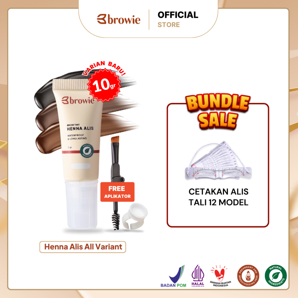 browie Henna Alis + Cetakan | BPOM & HALAL | Waterproof, alis rapi cepat dan mudah untuk pemula