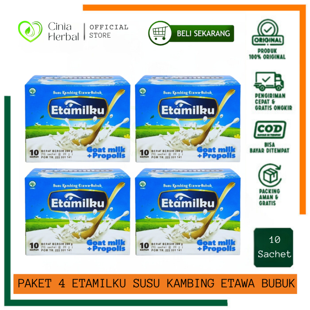 

PAKET 4 BOX ETAMILKU Susu Kambing Etawa Bubuk I Etamilku Goat Milk Plus Bee Pollen
