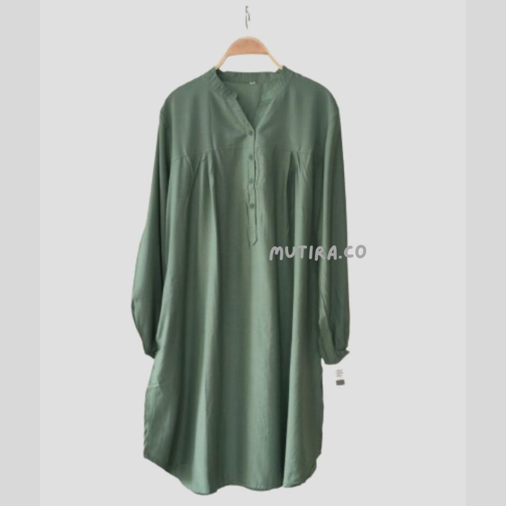 Atasan tunik viscose polos jumbo kancing hidup Biru elektrik - navy - biru jeans