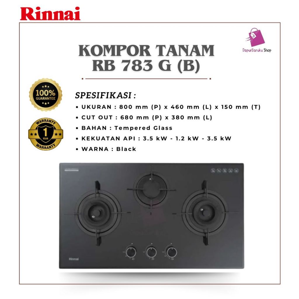 RINNAI KOMPOR TANAM RB-783G(B) / RB 783 GB / RB783 G (B)