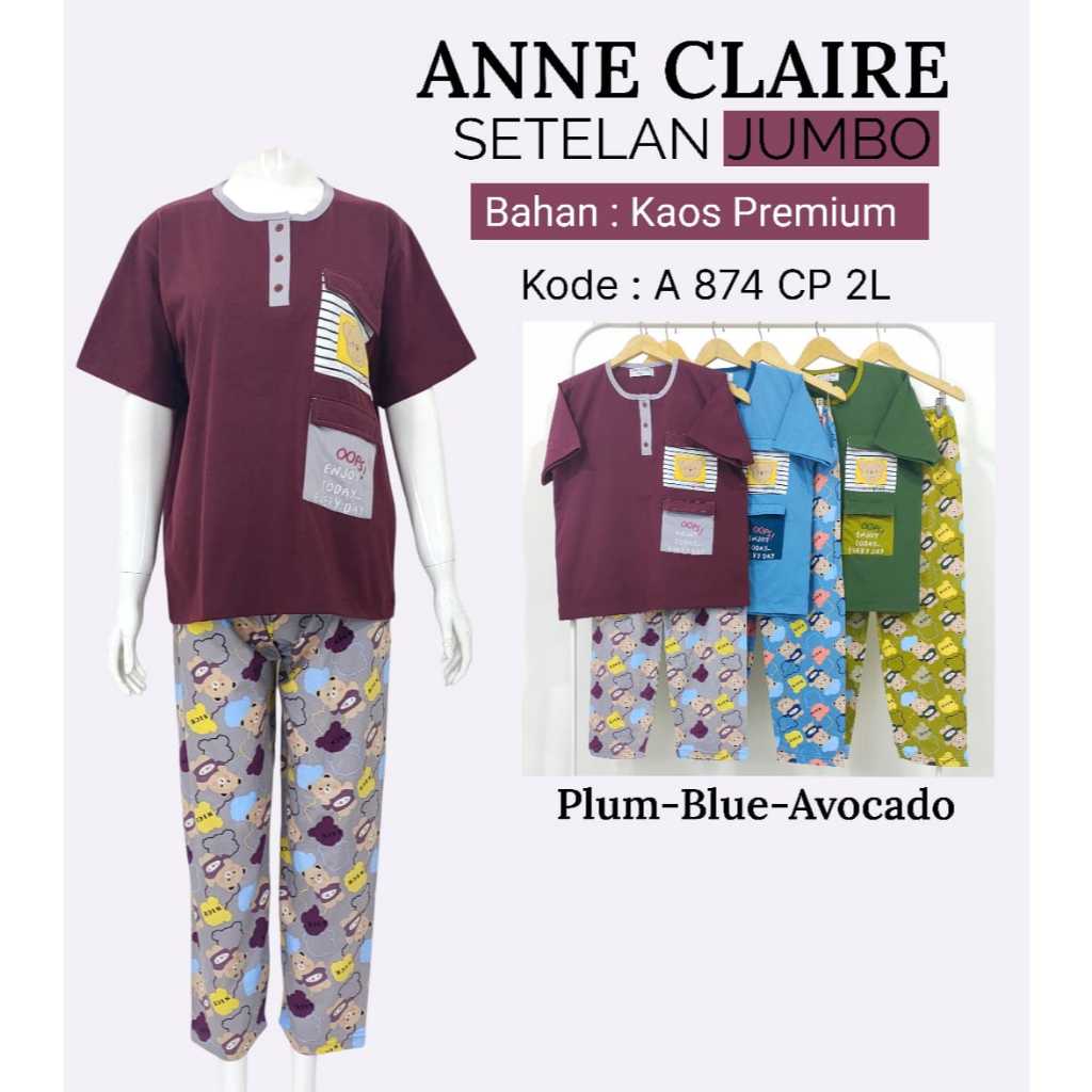 AC - CP - ANNE CLAIRE SETELAN DEWASA JUMBO Baju Tidur BabyDoll Lengan Pendek Celana Panjang - XL/2L