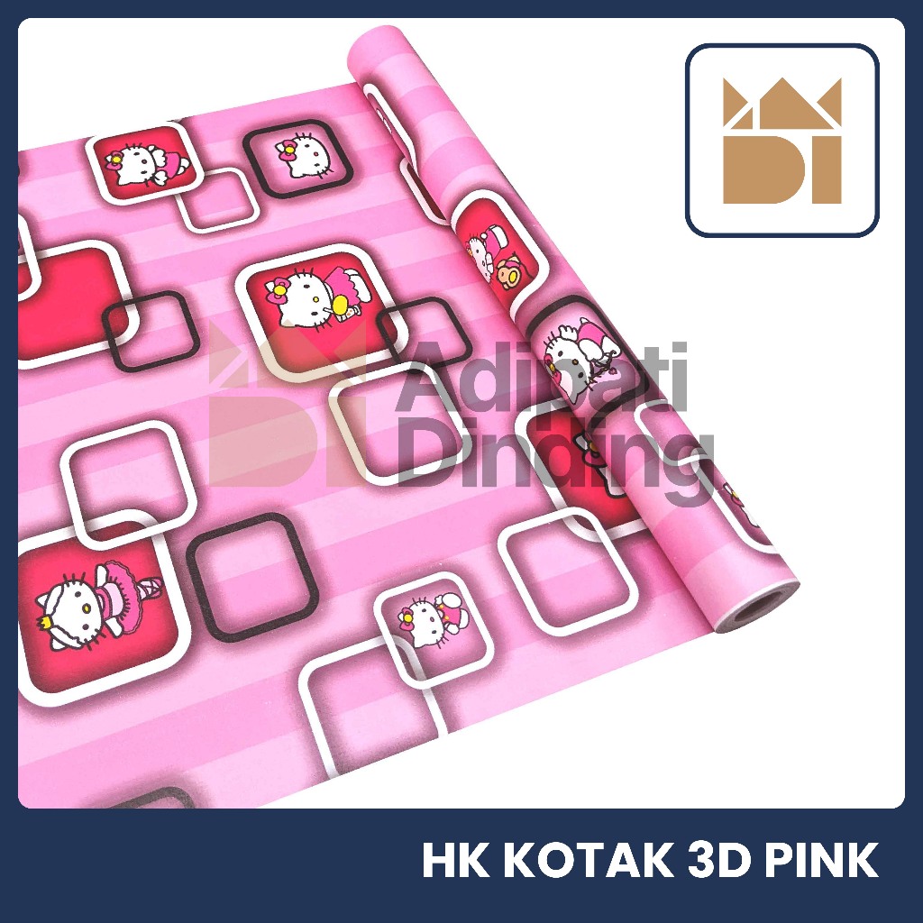 Adipati Dinding - Wallpaper Dinding Motif Hello Kitty Kotak 3D Merah Ukuran 45 Cm x 7,5-8,5 Meter Wa
