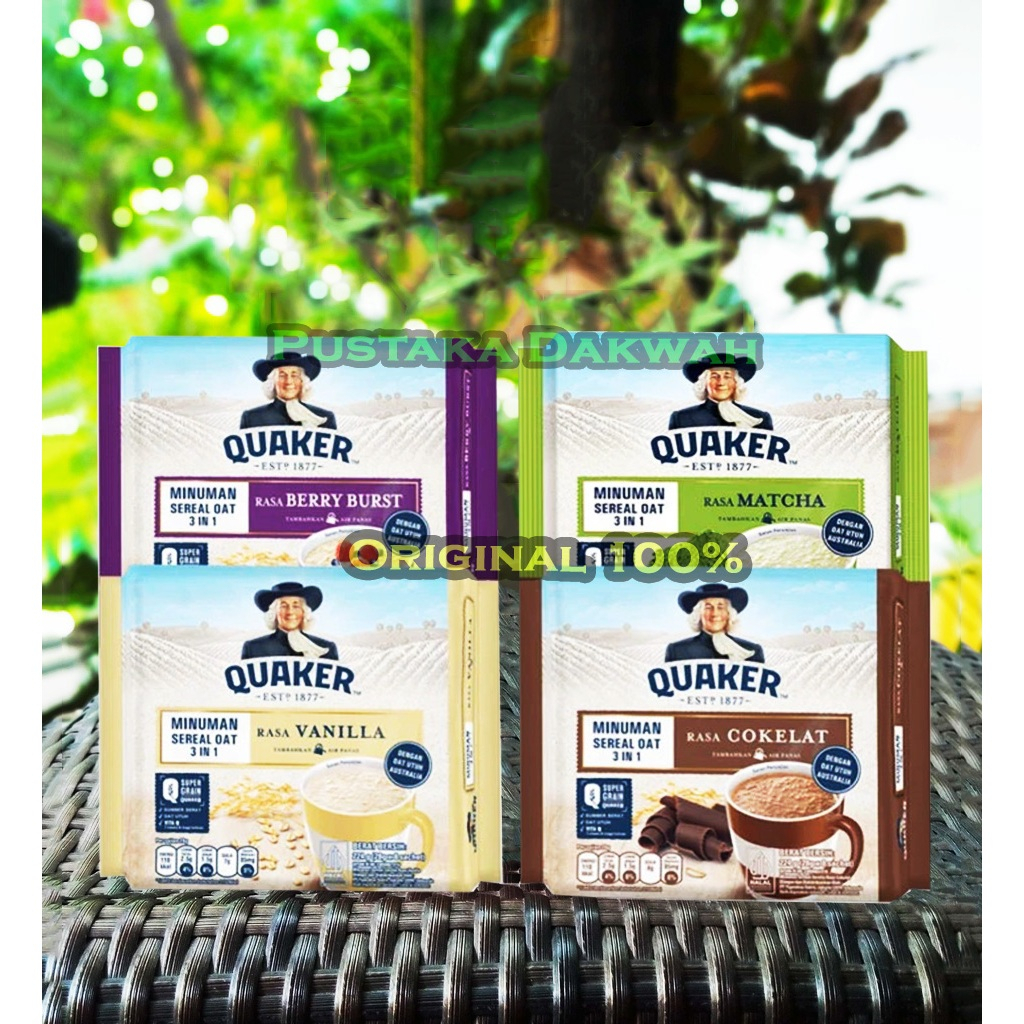 Quaker 3in1 Rasa Vanila Mocha Coklat Matcha Maca dan Berry Bust isi Per Saset Per Sachet Minuman Ser