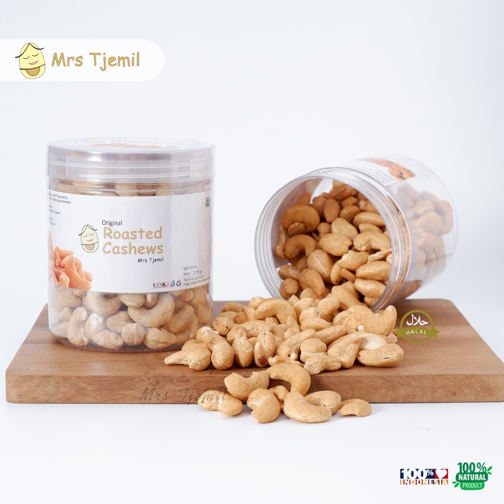 

M - ORIGINAL ROASTED CASHEWS - Mrs Tjemil - Kacang Mete Organik Premium Mente Asin Garam Panggang Renyah Mede Cashew Nut Matang ukuran toples sedang Medium Sangrai Tidak Digoreng Cemilan Sehat Bergizi Natural Product Healthy Produk