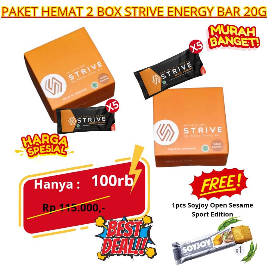 

STRIVE Energy Bar Beli 2BOX 20g Cemilan Sehat Olahraga FREE SOYJOY Open Sesame