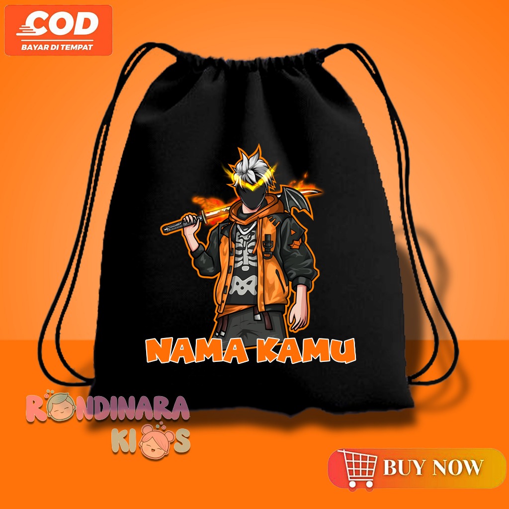 Tas Serut Anak FF FREE FIRE Bundle Katana Gratis Tambah Nama