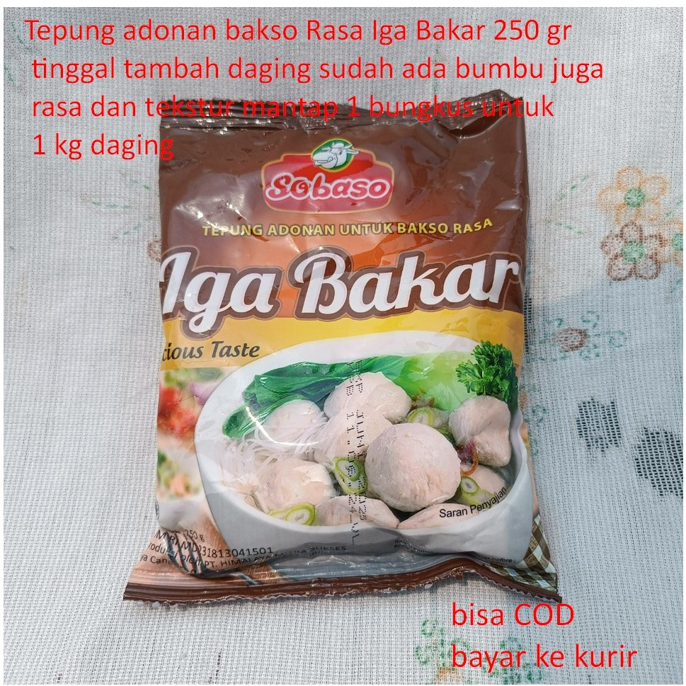 

Tepung adonan bakso Rasa Iga Bakar 250 gr tinggal tambah daging sudah ada bumbu juga rasa dan tekstur mantap 1 bungkus untuk 1 kg daging