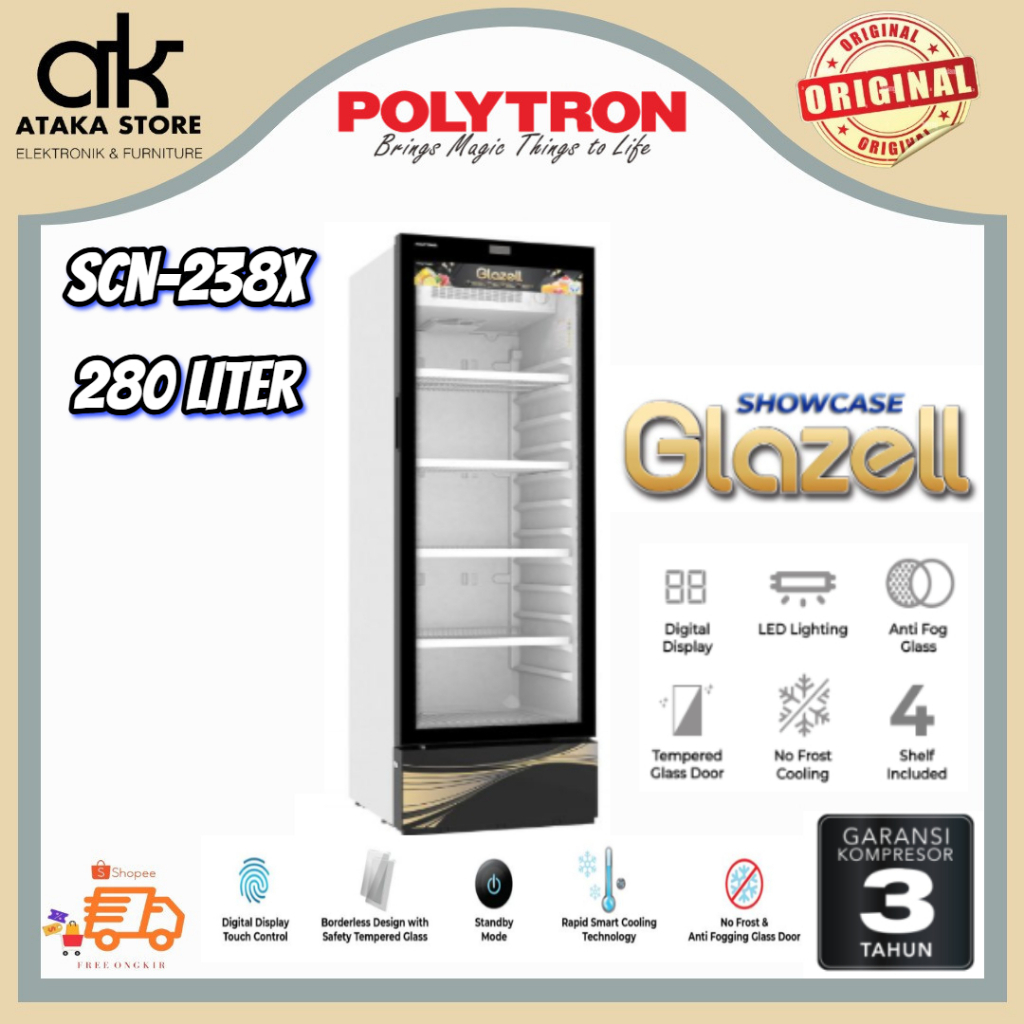 SHOWCASE COOLER POLYTRON 280LITER SCN238 Kulkas Lemari Display Cooler Polytron