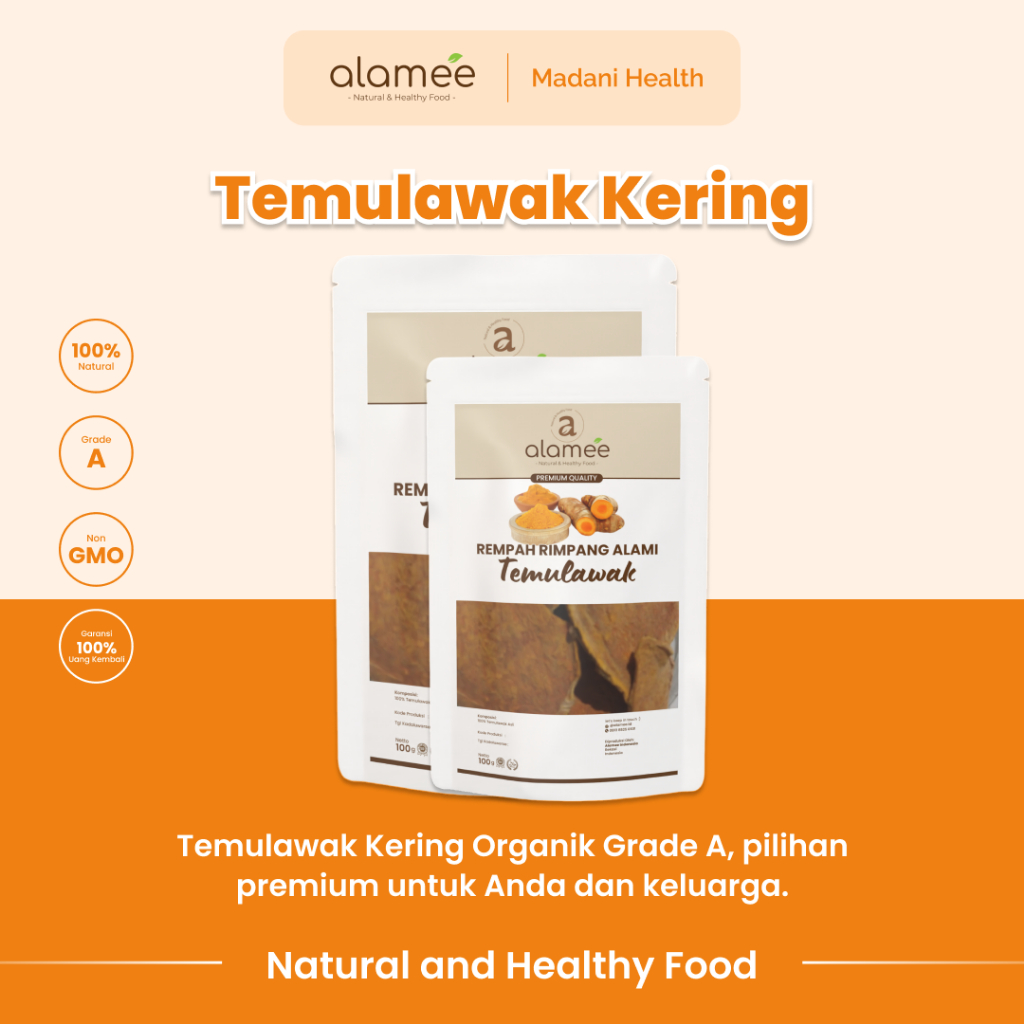 

ALAMEE Temulawak Kering Dried Curcuma Iris Rempah Organik Temu Lawak Bumbu Masakan Seasoning 100g