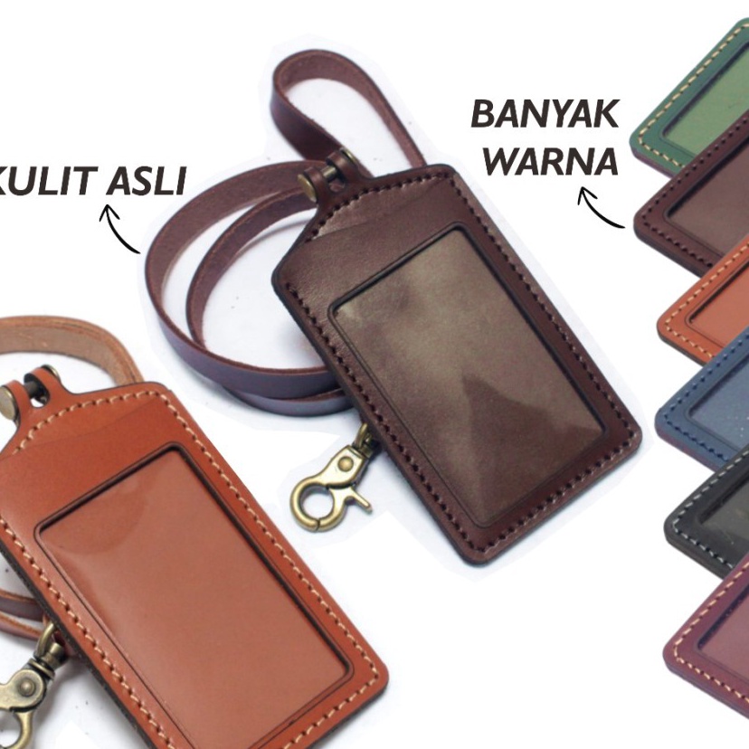 

Kualitas Terpercaya Gantungan dompet ID card kulit coklat tali id card holder model palang