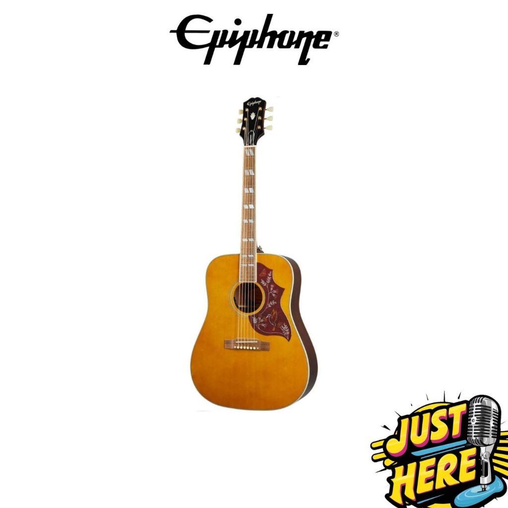 Akustik Electrik Gitar Epiphone Hummingbird All Solid Wood Aged Natural Antique Gloss