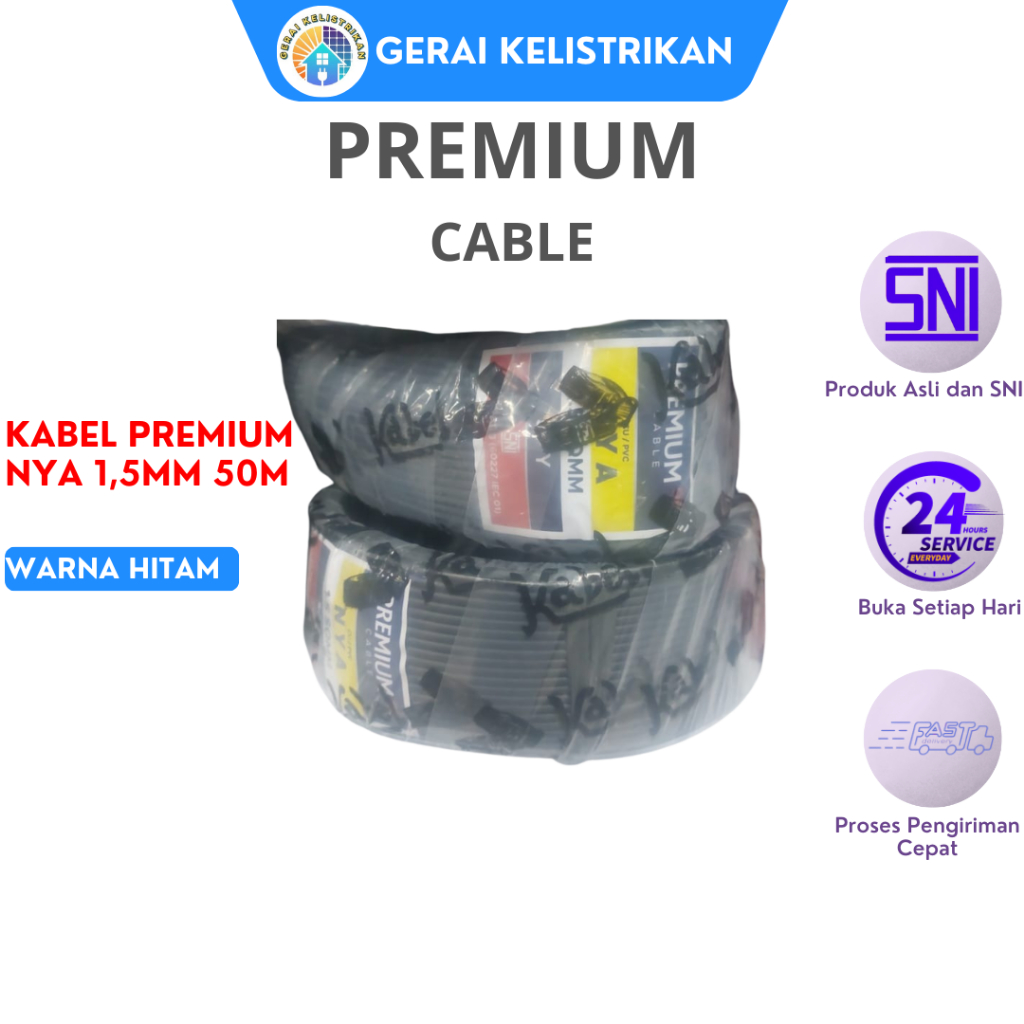 KABEL PREMIUM NYA 1,5MM WARNA HITAM 50METER