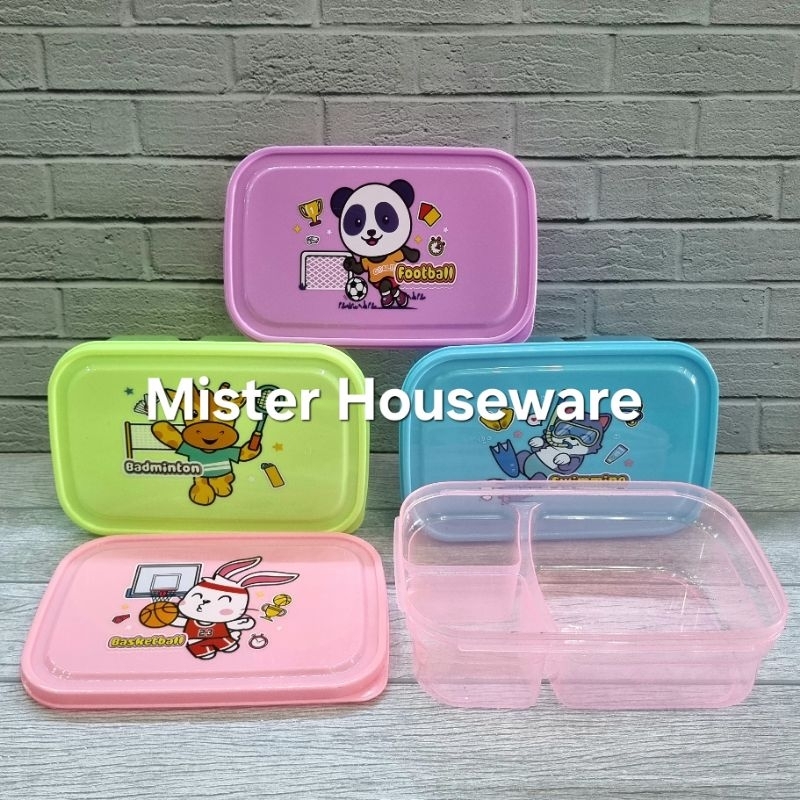 Kotak Makan Plastik Lunch Box HALONA Anak Anak Bekal Bersekat Warna Transparan Sunrise