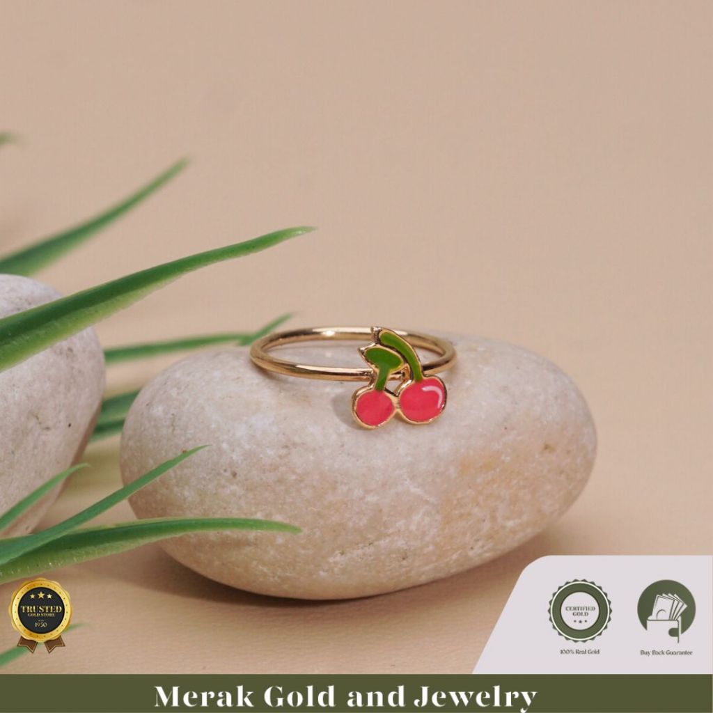 Merak Gold - Cincin Anak Emas Model Buah Buahan Ceri dan Grape | Emas Tua Kadar 16K