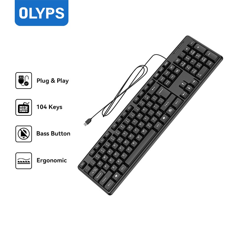 OLYPS Keyboard Laptop USB Kabel 104 Keys Full Size Keyboard Laptop Ergonomic for PC Laptop Komputer