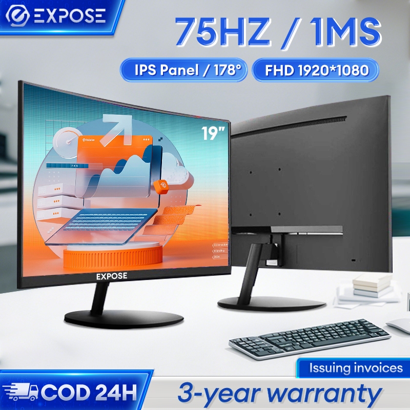 Monitor 19 inch Monitor PC official professional Monitor 1080p IPS 178° 75Hz HDMI/VGA Resmi 3 Tahun